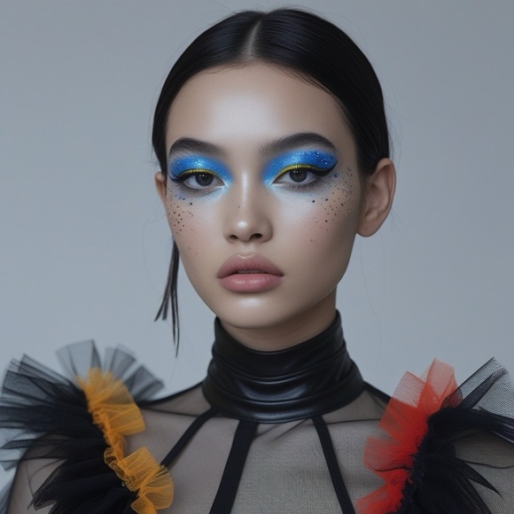 HANDCRAFTED digital art Electric Blue Matte Eyeshadow model portrait print NWT - Picture 1 of 9